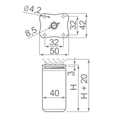 Опора A 223 регулируемая квадратная алюминий 40*40 H-100 Grade