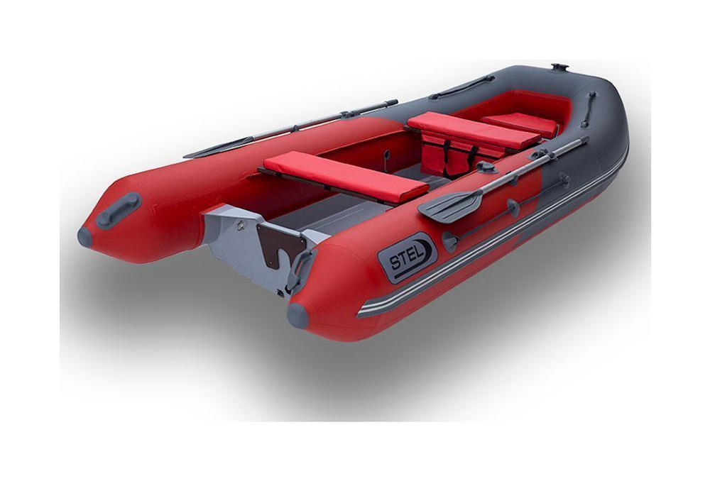 Лодка РИБ (RIB) STEL R-375, серый/красный, накладки на рундук и банки, защита киля, корпус серый