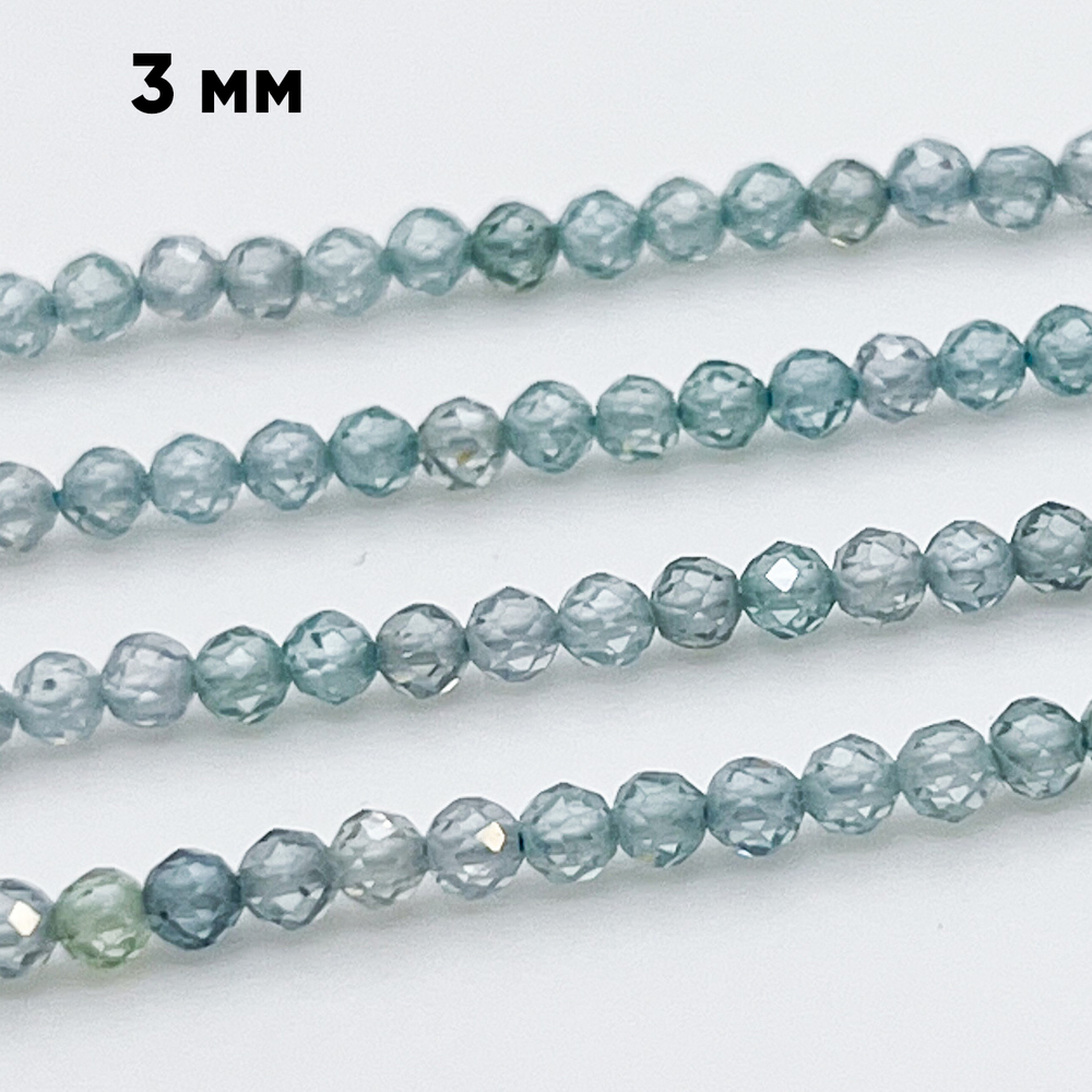 Фианит (кубический цирконий), цвет морской волны, размер 3 мм, цена за нить около 130 шт (38 см)