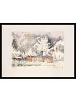 Картина авторская акварельная в паспарту 21*30 см на стену для интерьера "Зима"