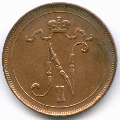 10 пенни 1916 год. Россия для Финляндии (Вензель Николая II). XF