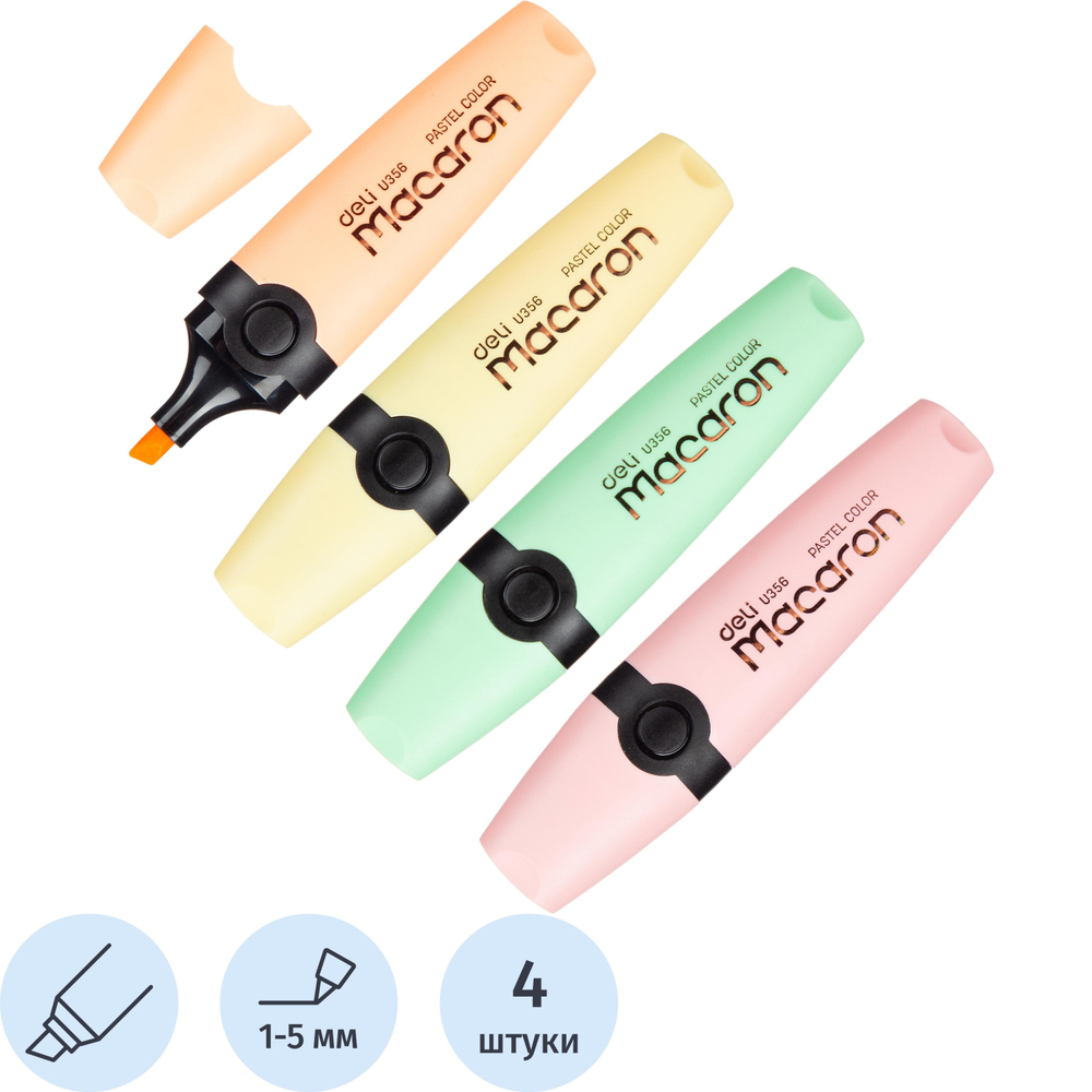 Набор текстовыделителей Deli Macaron 1-5 мм 4 цвета EU356-MT