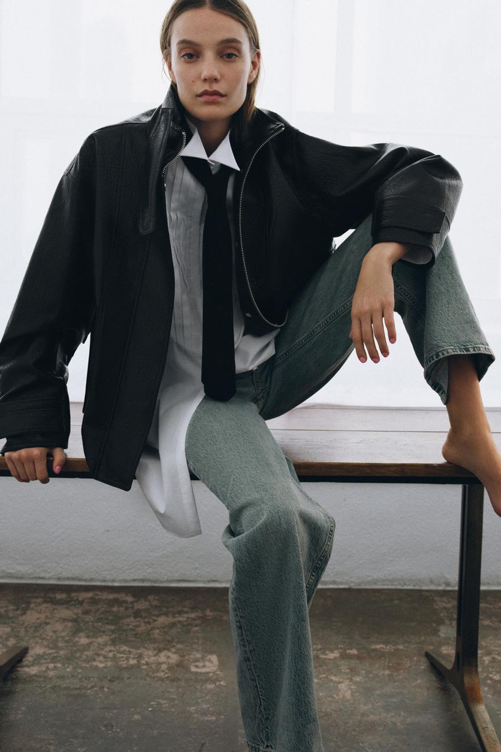 ZARA КУРТКА ИЗ ИСКУССТВЕННОЙ КОЖИ — ZW COLLECTION, ЧЕРНЫЙ