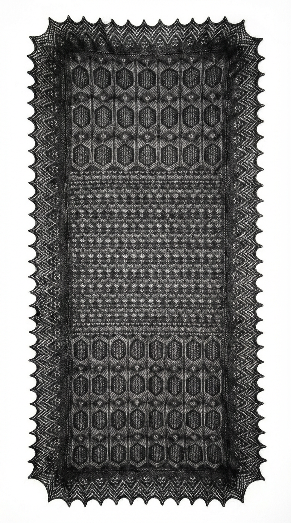 Палантин "Северные узоры" из ультрамягкого оренпуха - Черный