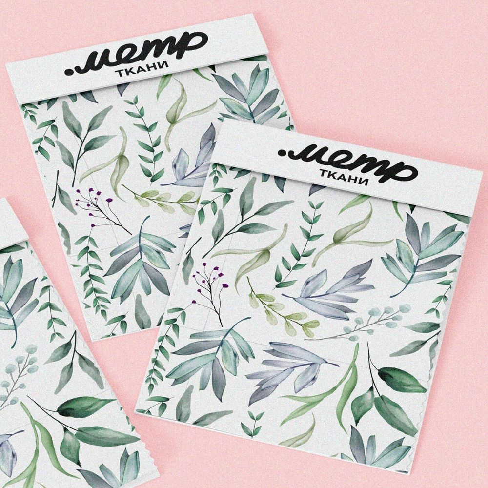 Ткань шифон зеленые акварельные листочки
