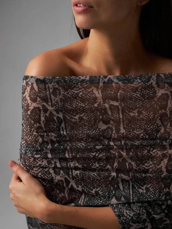 Упругая сетка принт "питон", телесный/черный (мерный лоскут)