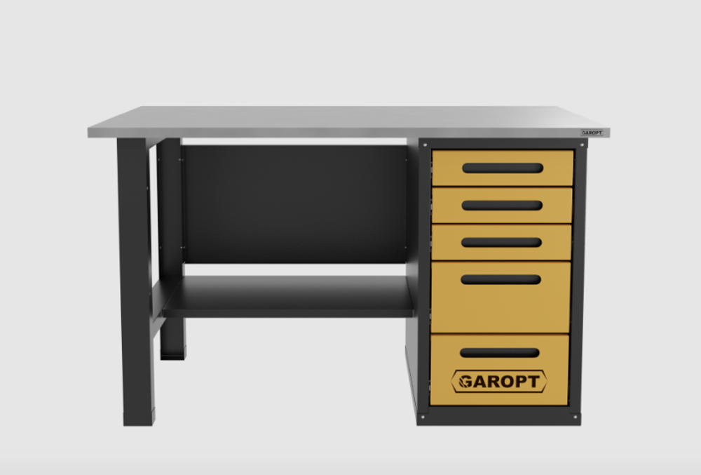 Верстак однотумбовый 5 ящиков, желтый 1400*700 Garopt, GT1400STY5.yell