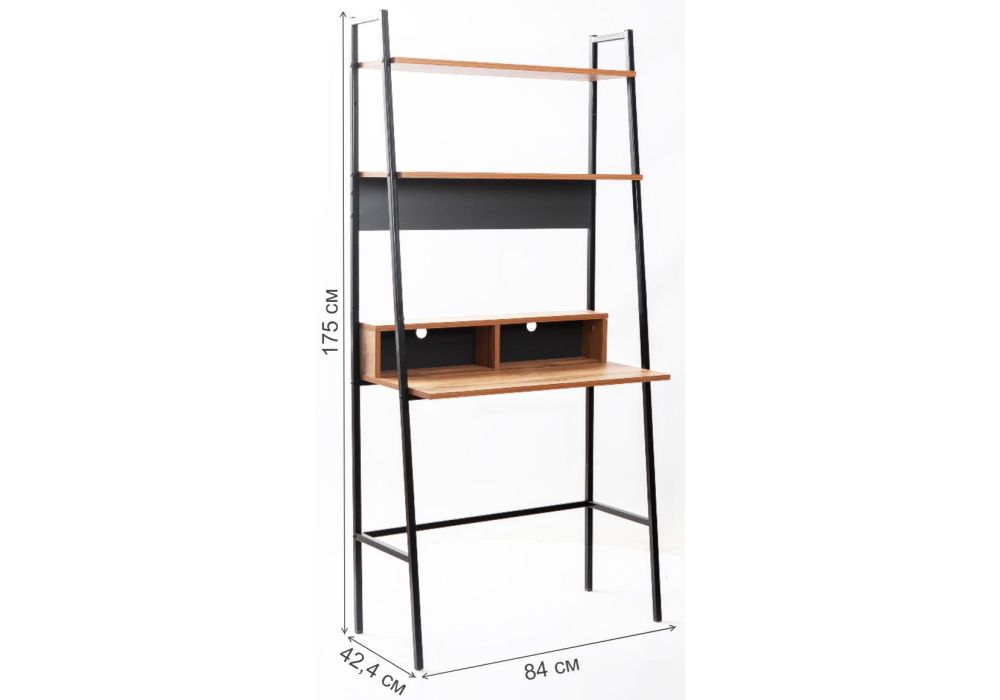 Письменный стол Минден с надстройкой 84х42,4х175 дуб вотан / антрацит черный