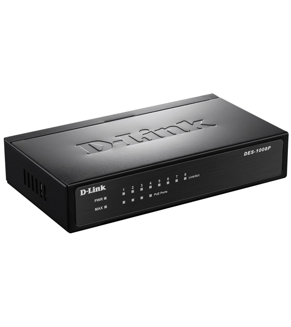 D-Link Unmanaged Switch 8x100Base-TX (4x100Base-TX PoE), PoE Budget 52W, metal case