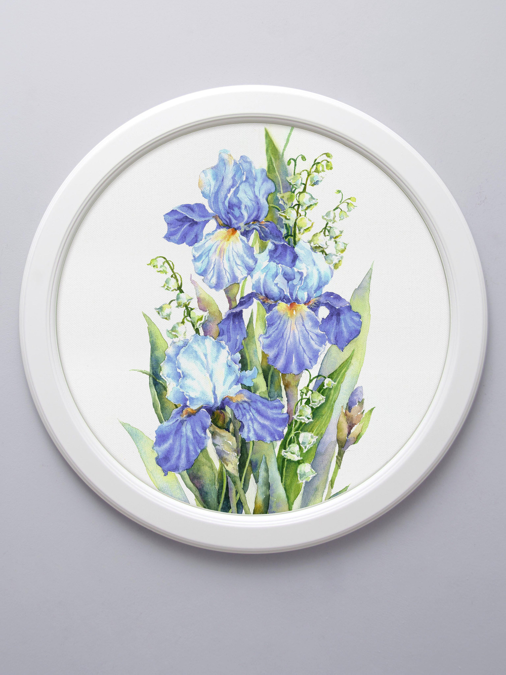 Картина на стену для интерьера на холсте в круглой раме "Винтажный букет" 47 см