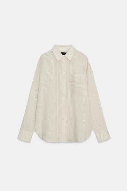 ZARA РУБАШКА ИЗ СТРУЯЩЕЙСЯ ТКАНИ В ПОЛОСКУ — ZW COLLECTION, БЕЛЫЙ/ЧЕРНЫЙ