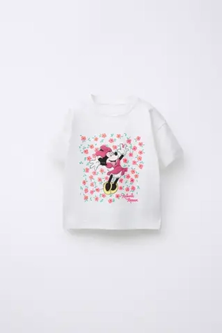ZARA ФУТБОЛКА С ЦВЕТОЧНЫМ ПРИНТОМ MINNIE MOUSE © DISNEY, БЕЛЫЙ
