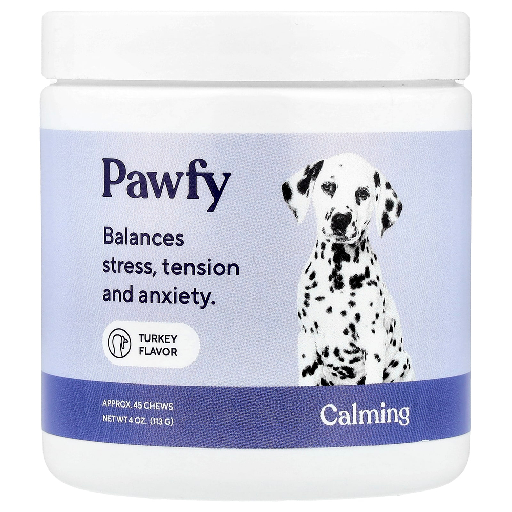 Pawfy, Успокаивающее, для собак, для детей старше 6 месяцев, для индейки, прибл. 45 жевательных таблеток, 113 г (4 унции)