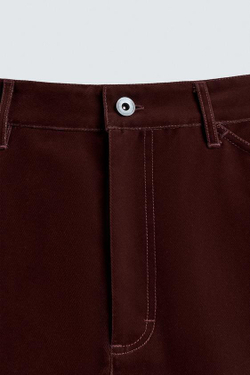 ZARA БРЮКИ WIDE FIT С ФЛОКИРОВАНИЕМ, БОРДОВЫЙ