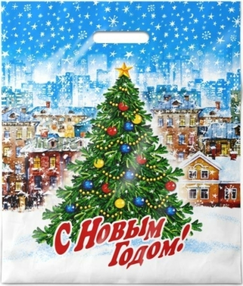 Пакет ПЭ с вырубной ручкой 40х47+6см (45) (Городская ёлка) НГ Интерпак (х50/500)