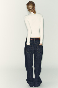 ZARA ФУТБОЛКА В РУБЧИК С ДЛИННЫМИ РУКАВАМИ, ЖЕЛТОВАТО-БЕЛЫЙ