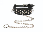 Черный ошейник с заклепками с металлическим поводком-цепочкой (Цвет: черный)