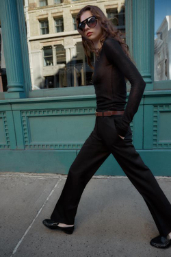 ZARA ПРЯМЫЕ БРЮКИ С РЕМНЕМ, ЧЕРНЫЙ