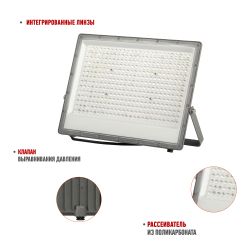 Прожектор светодиодный уличный ЭРА PRO LPR-063-0-65K-300 300Вт 6500K КСС Г 90° IP65 серый поликарбонат гарантия 3 года | Прожекторы PRO