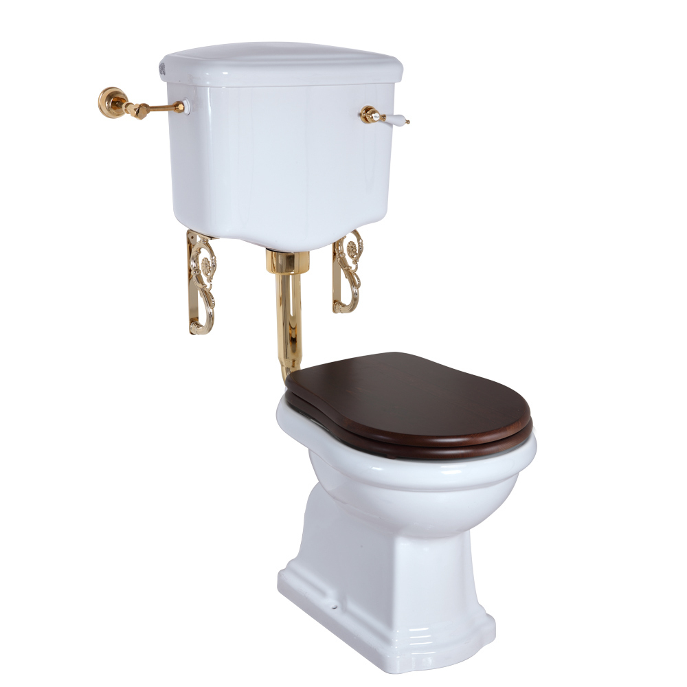 Унитаз напольный Migliore Bella  ML.BLL-25.112.BI c средним бачком, фронтальная ручка смыва, труба золото