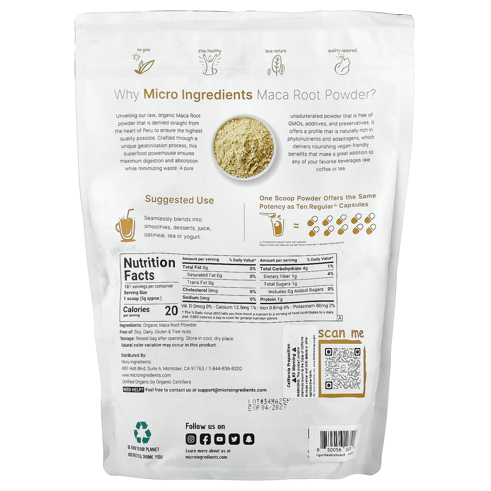 Micro Ingredients, Органический порошок из корня маки, 907 г (2 фунта)
