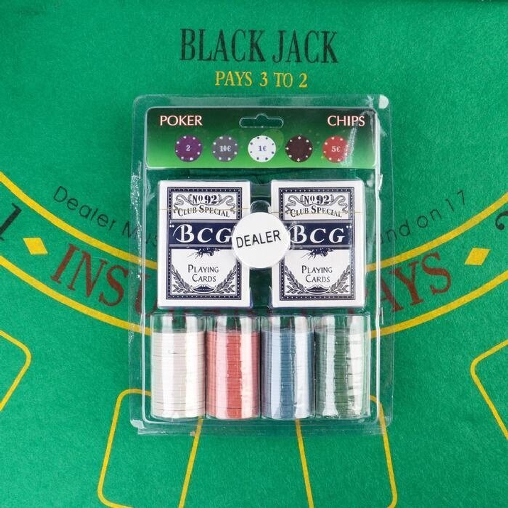 Покер, набор для игры (карты 2 колоды, фишки с номин. 100 шт, сукно 40х60 см)