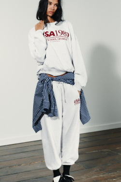 ZARA ТОЛСТОВКА С НАДПИСЬЮ, СЕРЫЙ МЕЛАНЖ