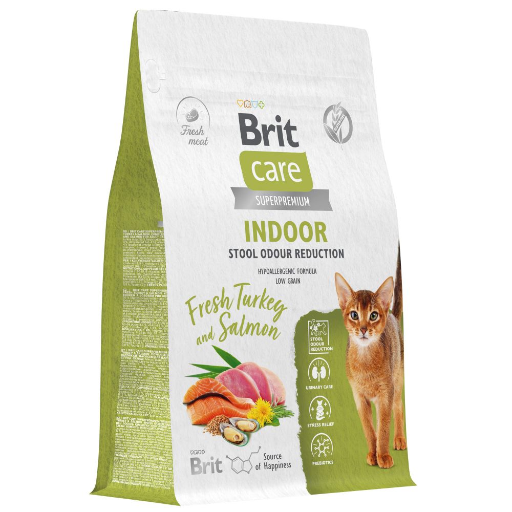 Сухой корм Brit Care Cat Indoor Stool Odour Reduction для взрослых кошек с индейкой и лососем 7 кг