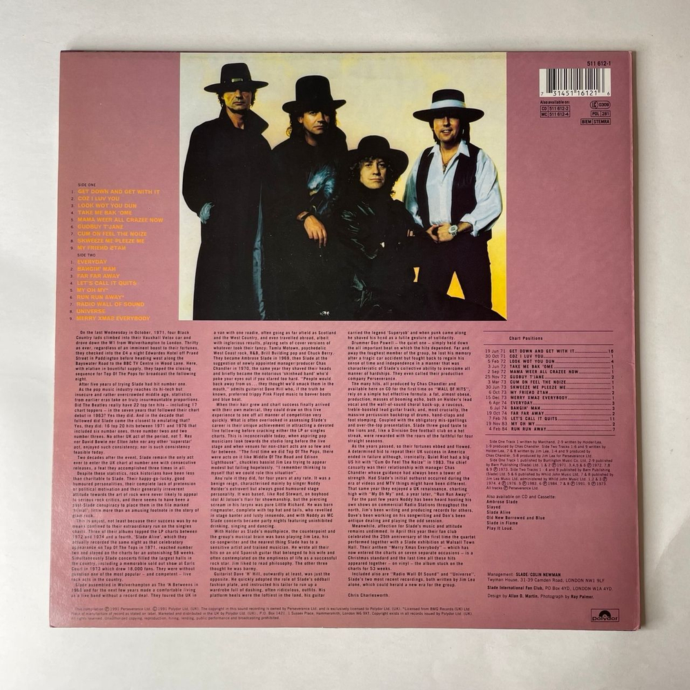 Винтажная виниловая пластинка LP Slade Wall Of Hits (Англия 1991)
