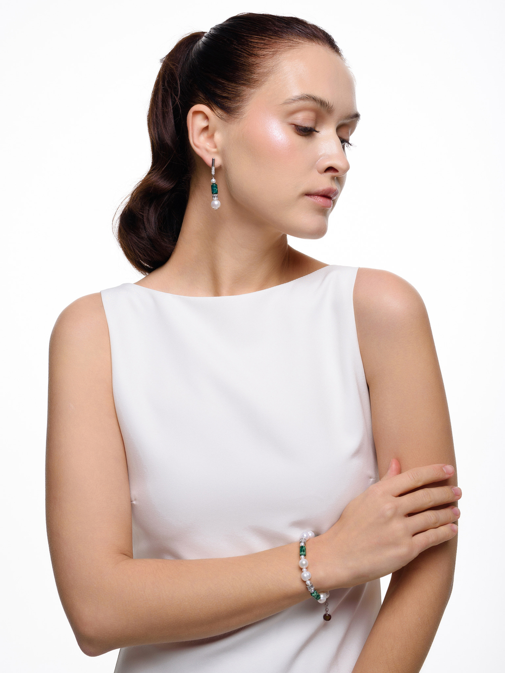 Серьги "Pearl charm" green Silver