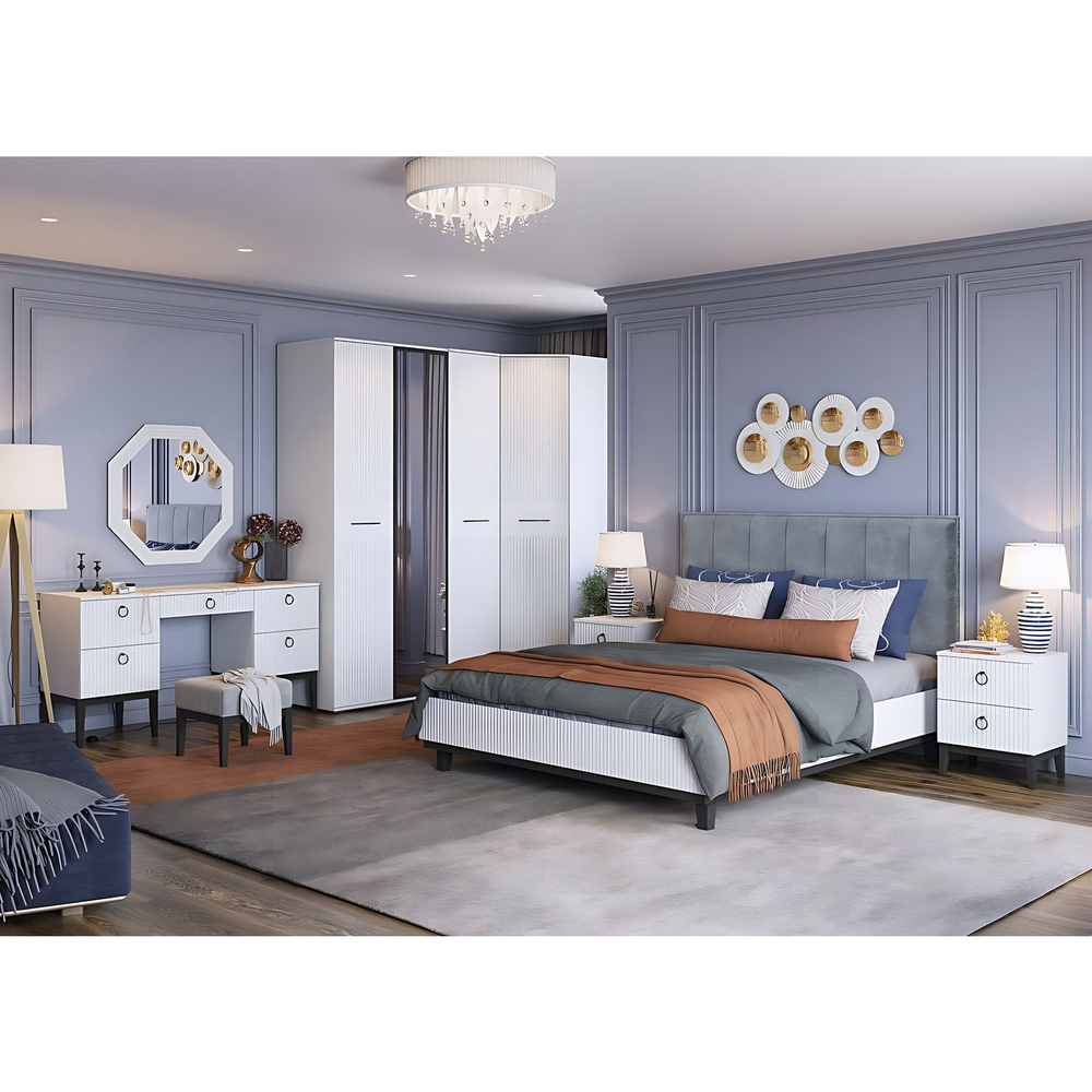 Шкаф для одежды угловой с полками и штангой Белое сияние/Белый снег софт 89х89х221 см