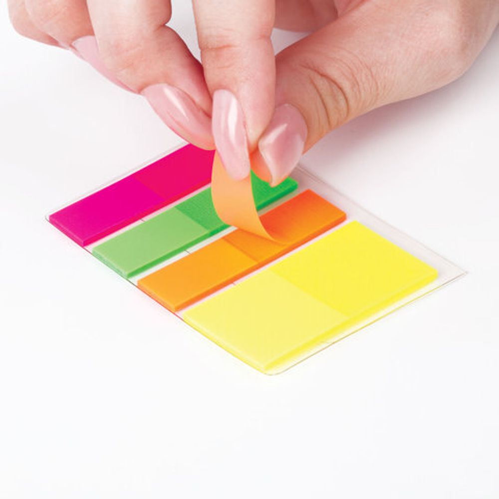 Закладки клейкие STAFF, пластиковые, 45х12 мм х 3 цвета + 45х25 мм х 1 цвет, по 25 листов, 129361