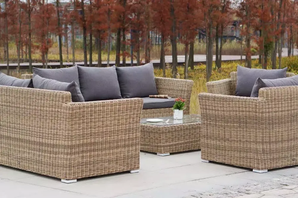 "Капучино Дабл" лаунж-зона из искусственного ротанга, цвет соломенный