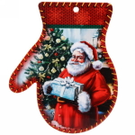 Подставка под горячее керамика «Варежка» 20*25см Дед Мороз с подарком