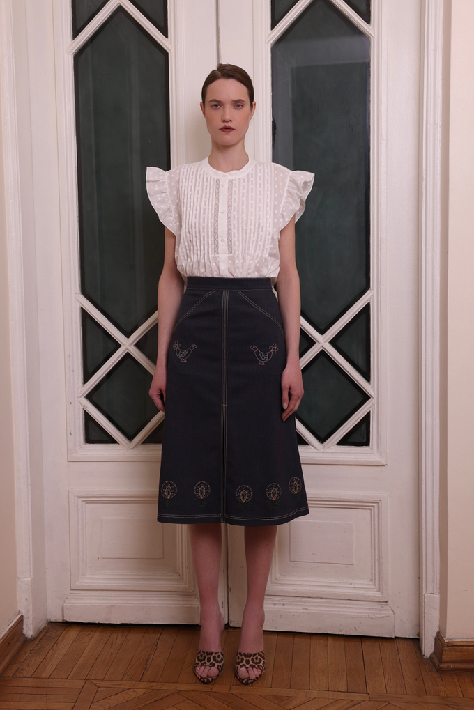 Юбка с вышивкой, темно-сиий