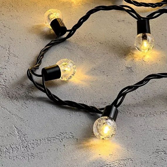 Светодиодная гирлянда шарики Пузырьки 10 м., 220V., 100 теплых белых LED ламп 23 мм., коннектор, черный ПВХ, LTC (PCS-100B-WW)