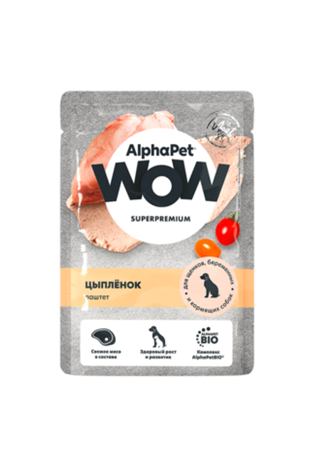 AlphaPet WOW 85гр пауч цыпленок паштет для беременных, кормящих собак и щенков