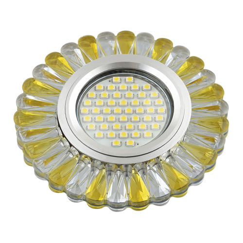 DLS-L145 GU5.3 GLASSY/GOLD Светильник декоративный встраиваемый, серия Luciole. Без лампы, цоколь GU5.3. Доп. светодиодная подсветка 3Вт. Стекло. Зерк
