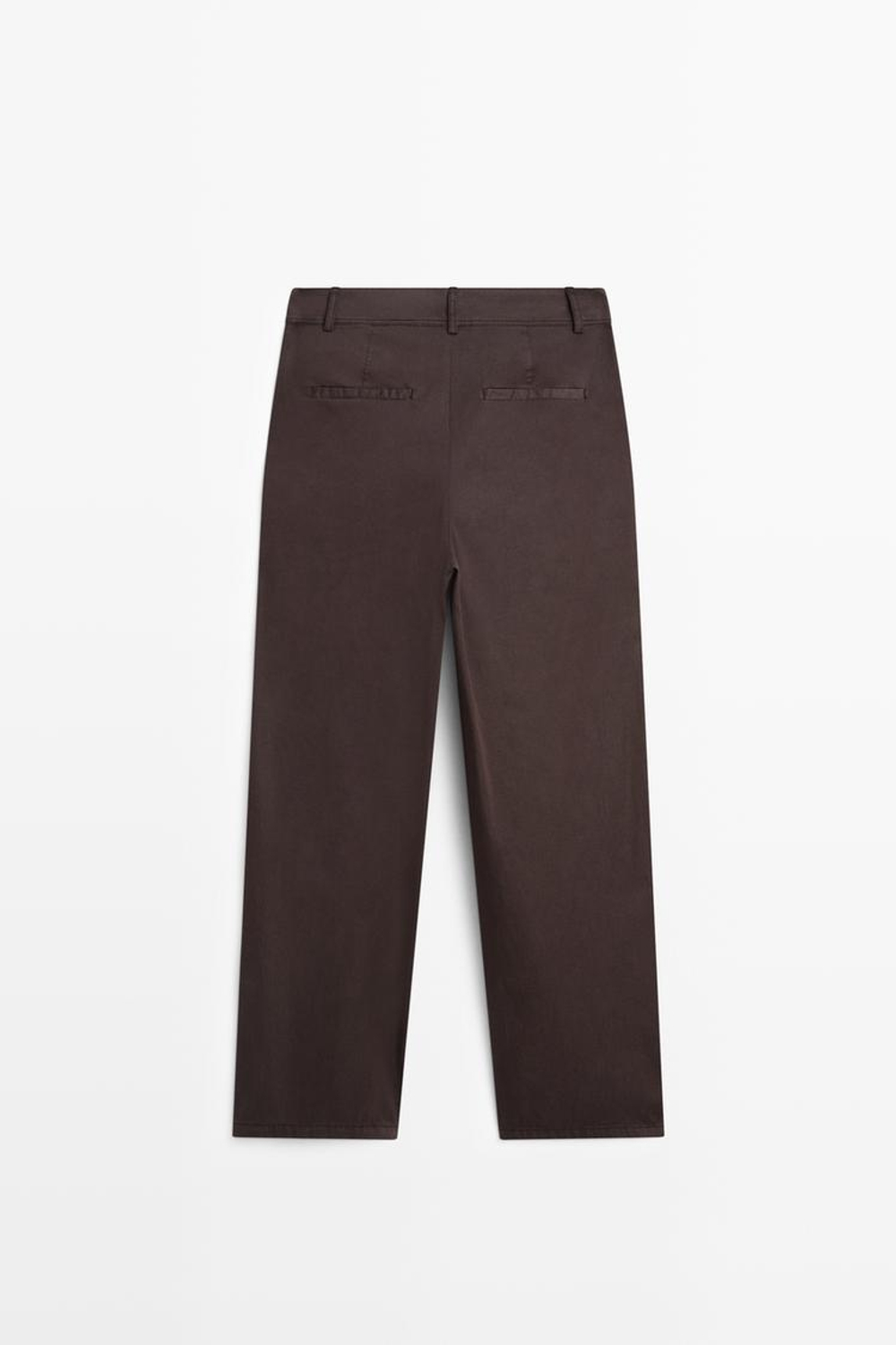 Massimo Dutti Плиссированные брюки из смесовой хлопковой ткани поплин, шоколадный