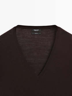 Massimo Dutti Свитер оверсайз с V-образным вырезом, коричневый