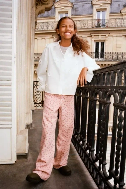 ZARA РУБАШКА С ЦВЕТОЧНЫМ УЗОРОМ 3D, БЕЛЫЙ