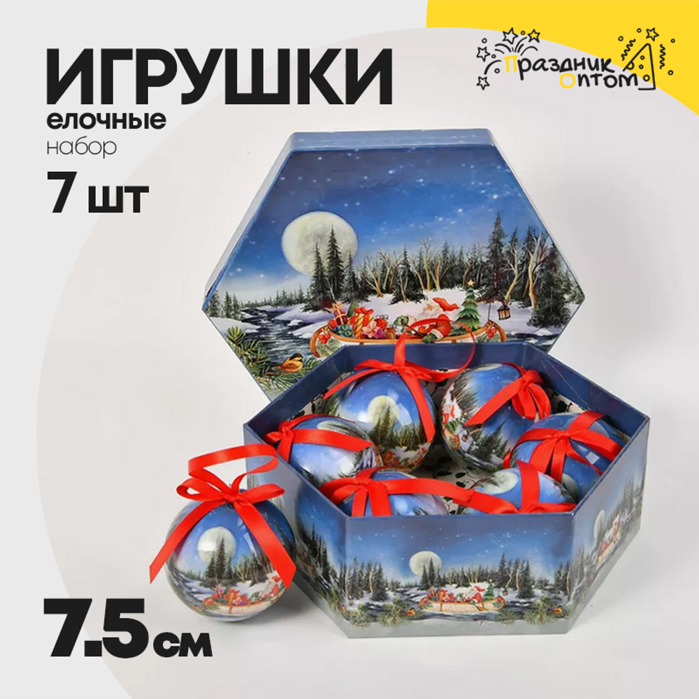 игрушка елочная 7шт набор 7.5см (синий, красный)