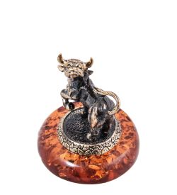 Народные промыслы AM- 567 Фигурка «Знак зодиака - Телец» (латунь, янтарь)