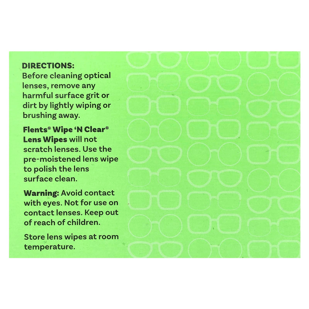 Flents, Wipe 'N Clear, салфетки для объектива, 4 упаковки, 75 индивидуально упакованных мягких салфеток для объектива