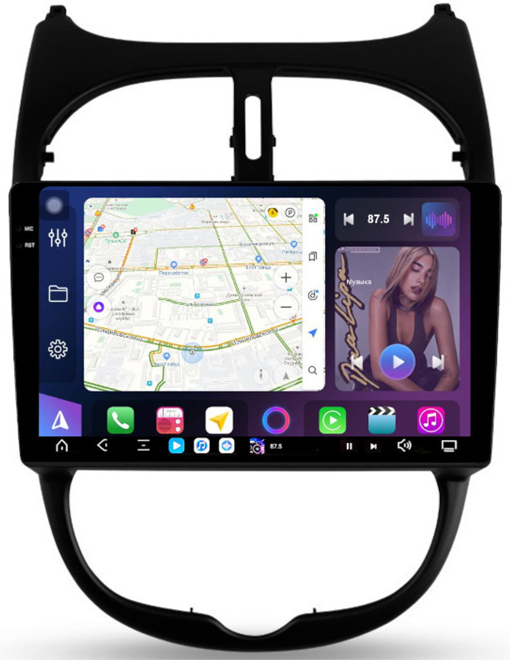 Магнитола для Peugeot 206 1998-2012 - FarCar XXL778M монитор 9.5" 2K QLED на Android 14, TS20, 8+256Гб, CarPlay, 4G SIM-слот