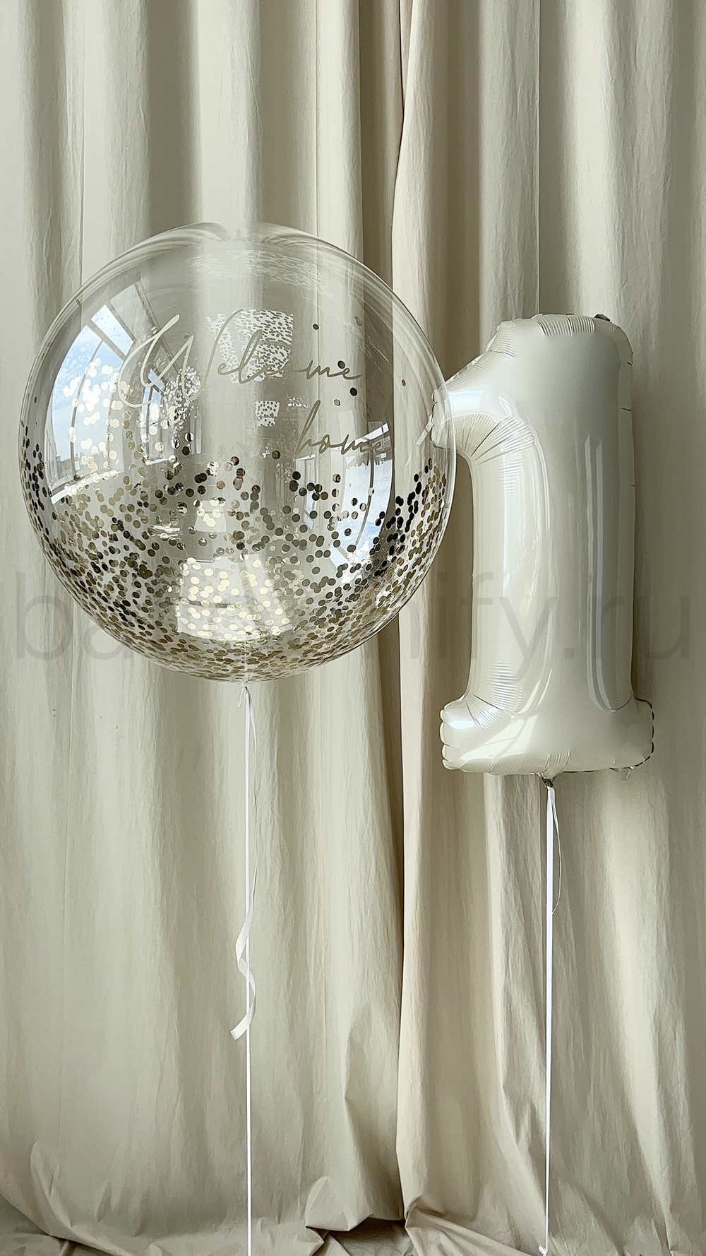 Набор из двух шаров "Баблс с конфетти + цифра"