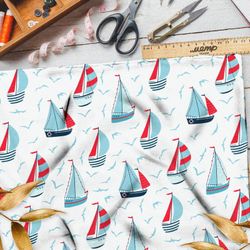 Ткань бязь парусные кораблики