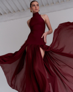 Платье с горлом, бордовое