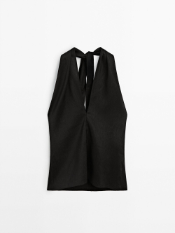 Massimo Dutti Топ с V-образным вырезом и горловиной халтер, черный