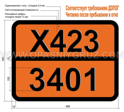 Табличка Опасный груз X423-3401 АМАЛЬГАМА ЩЕЛОЧНЫХ МЕТАЛЛОВ ТВЕРДАЯ